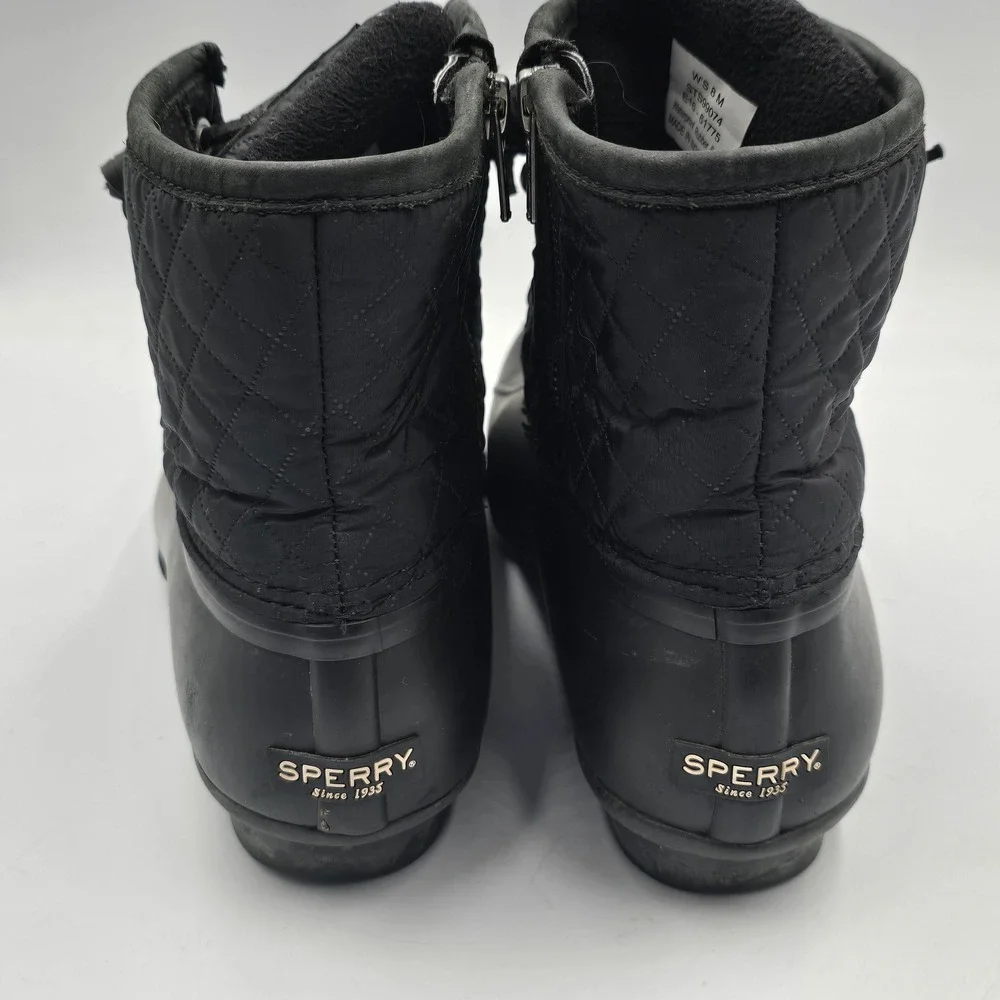 Sperry Utility Boots Women 8 Saltwater Quilted Waterproof Duck Black EUC Durable